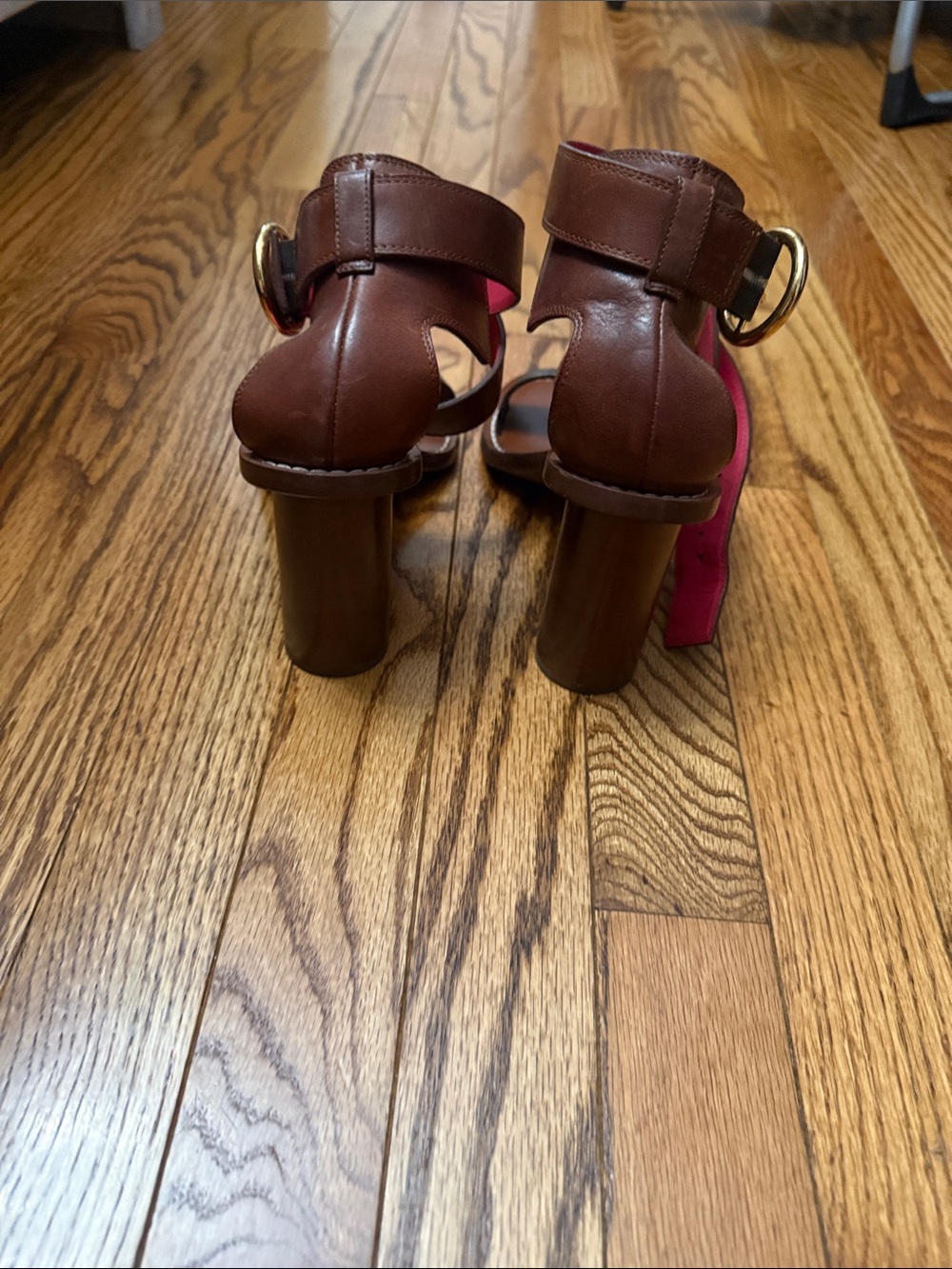 Louis Vuitton Brown Monogram Leather Heeled Sandals with Pink Lining - Picture 4 of 5